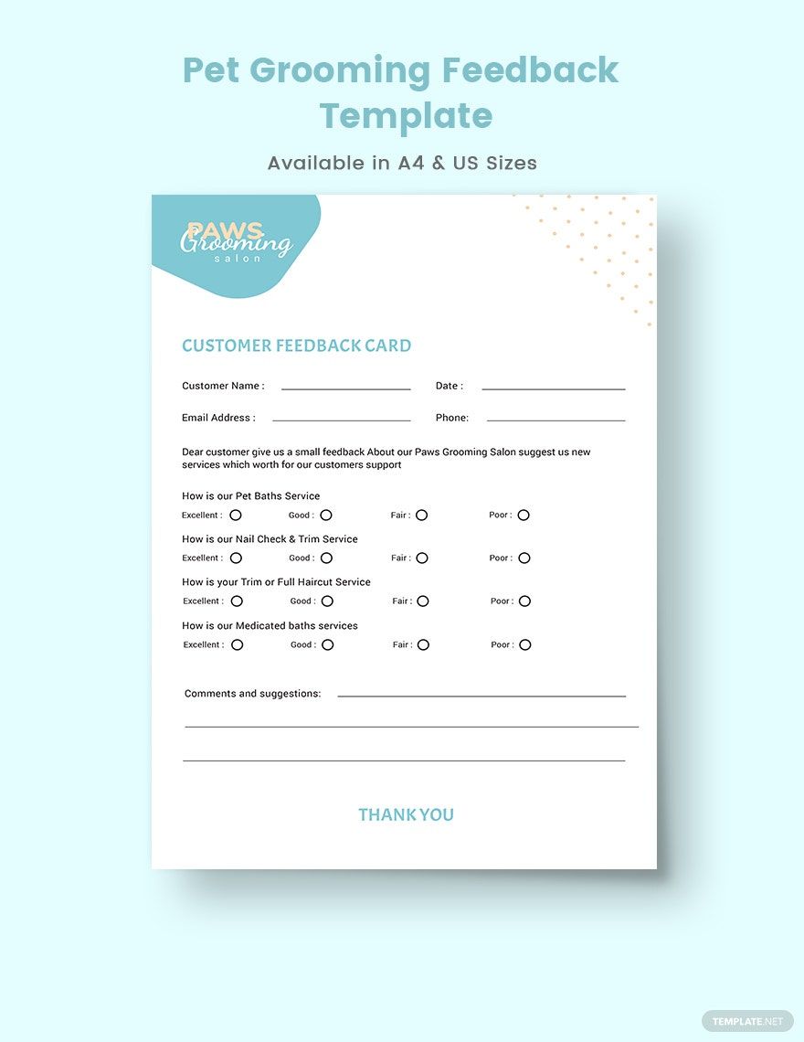 Pet Grooming Feedback Form Template In Photoshop Illustrator MS Word Publisher Pages