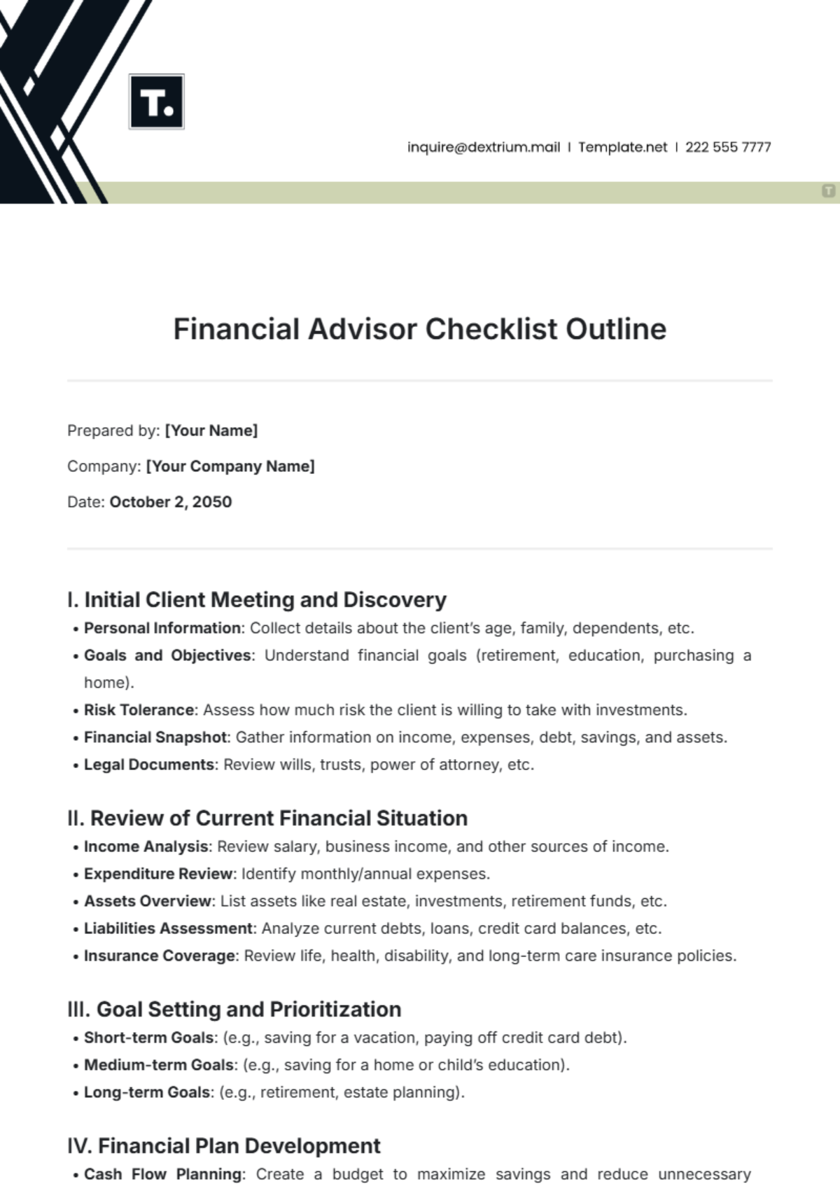 Financial Advisor Checklist Outline Template - Edit Online & Download