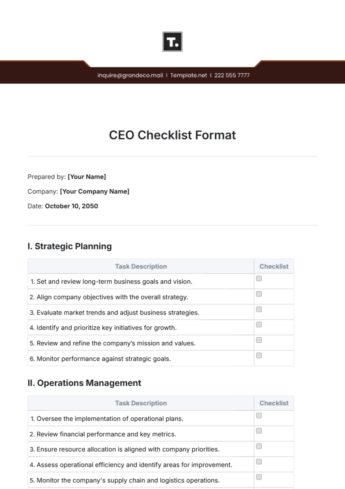 CEO Checklist Format Template - Edit Online & Download