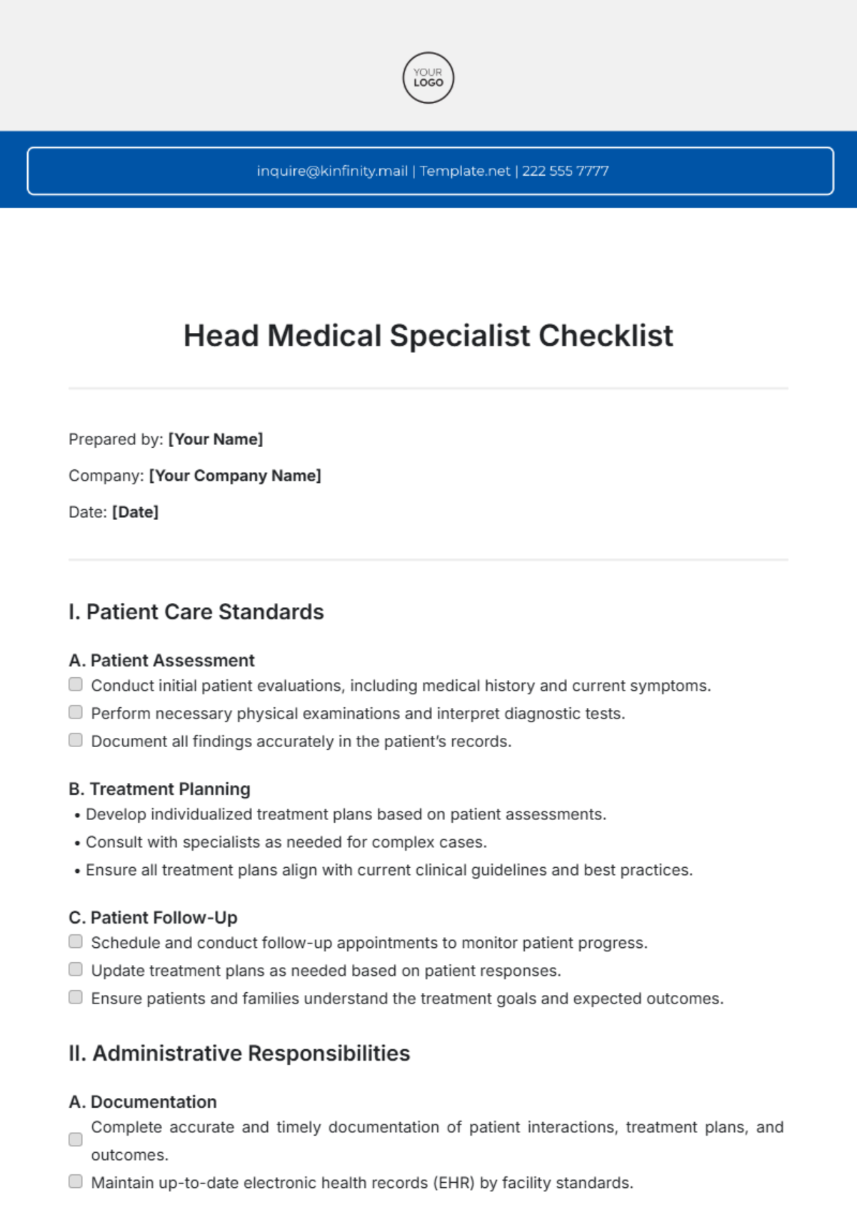 Head Medical Specialist Checklist Template - Edit Online & Download