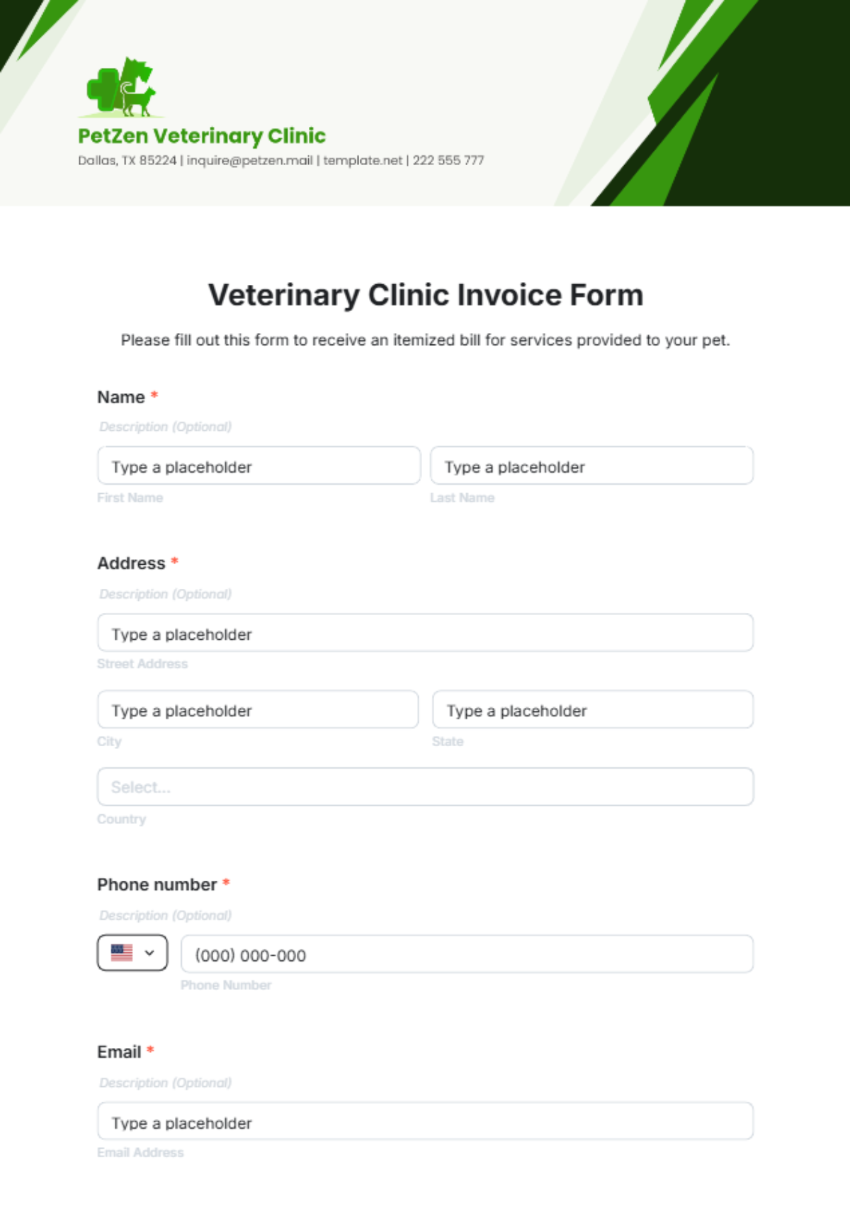 Veterinary Clinic Invoice Form Template - Edit Online & Download