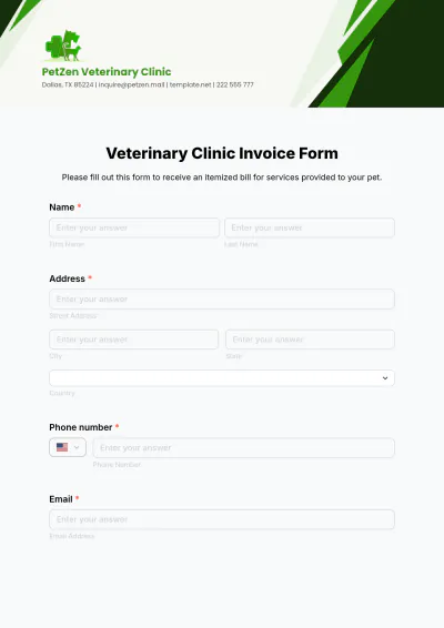Free Veterinary Clinic Invoice Form Template to Edit Online