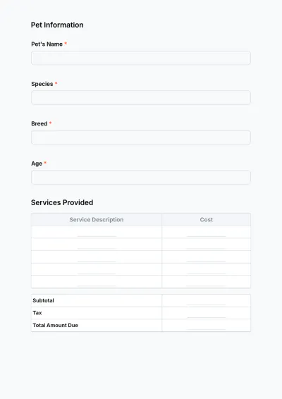 Free Veterinary Clinic Invoice Form Template to Edit Online
