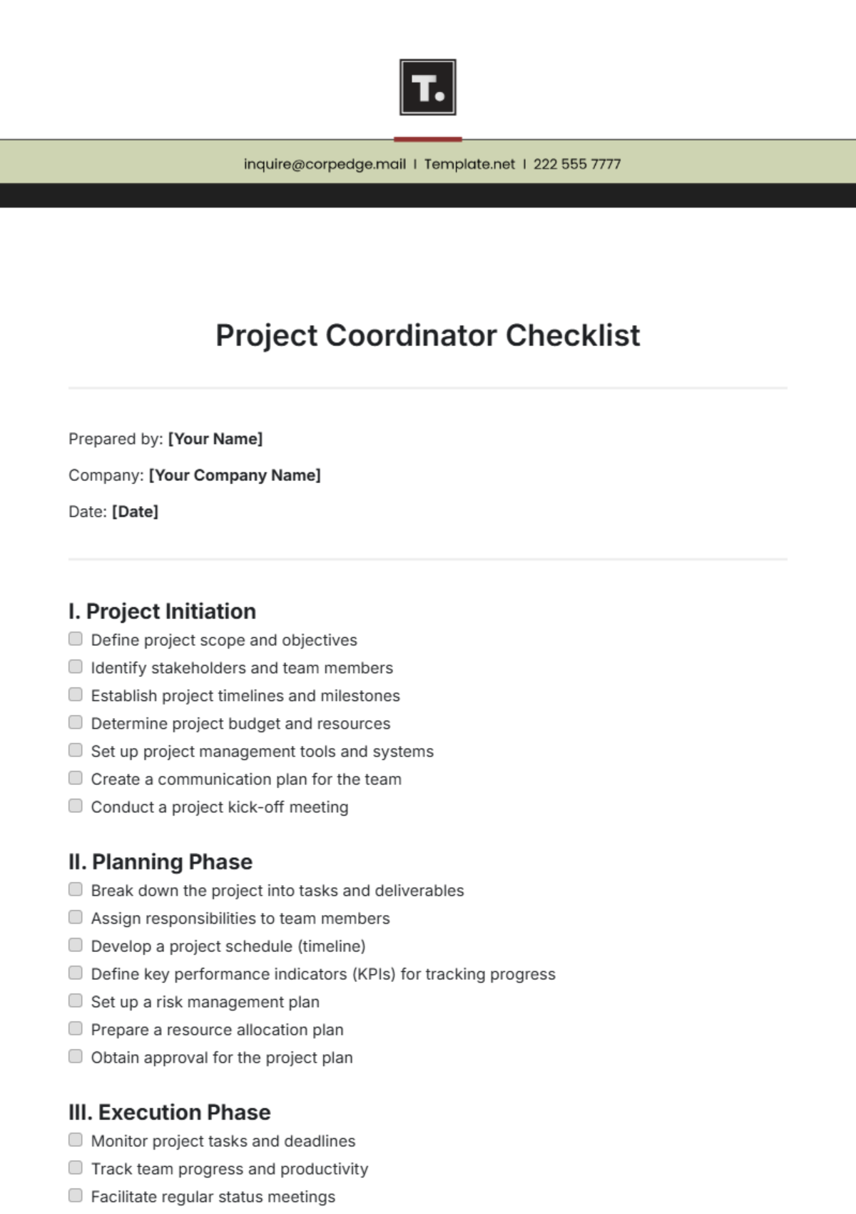 Project Coordinator Checklist Template - Edit Online & Download