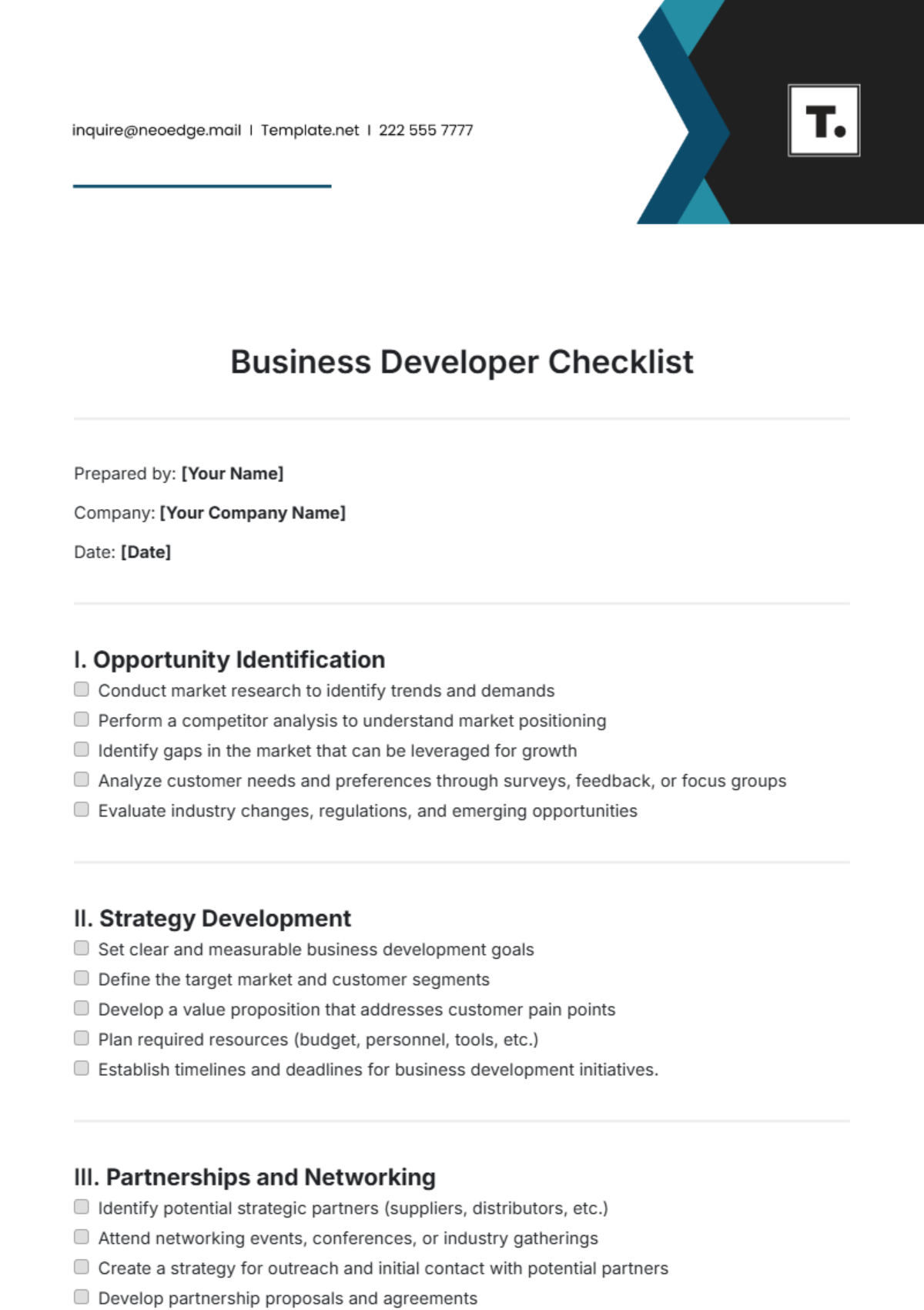 Business Developer Checklist Template - Edit Online & Download