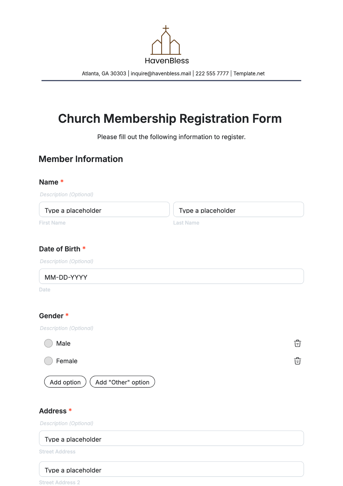 Church Membership Registration Form Template - Edit Online & Download