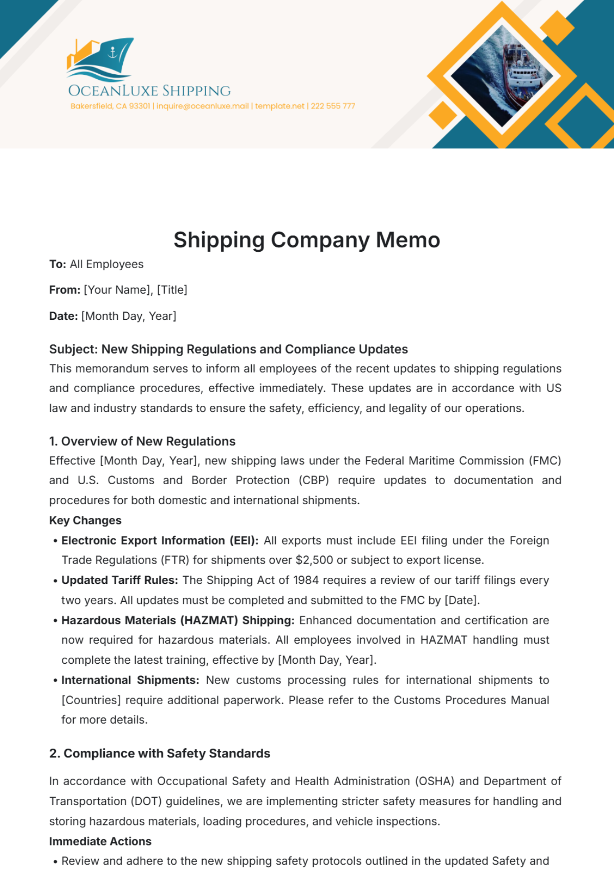 Shipping Company Memo Template - Edit Online & Download