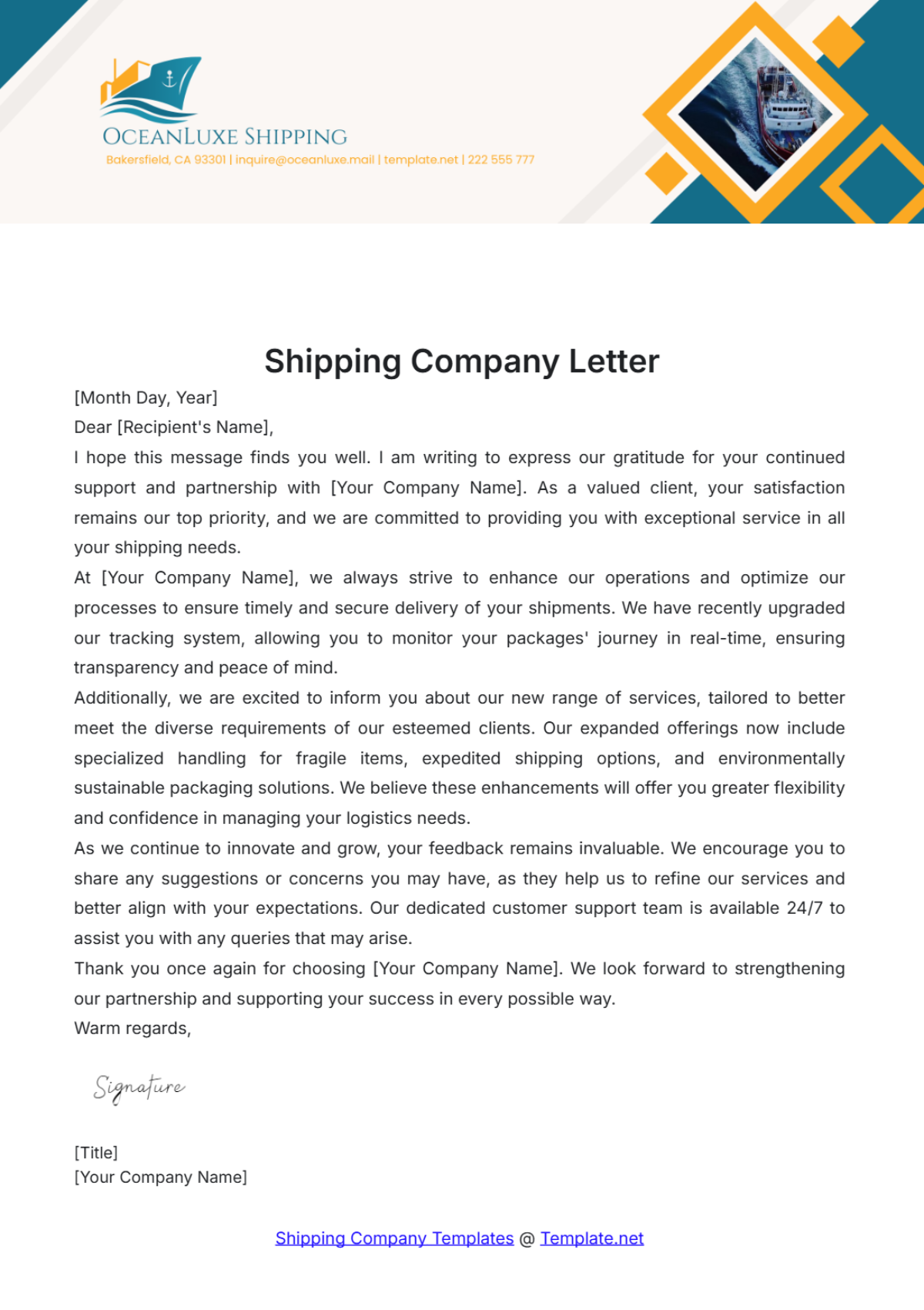 Shipping Company Letter Template - Edit Online & Download