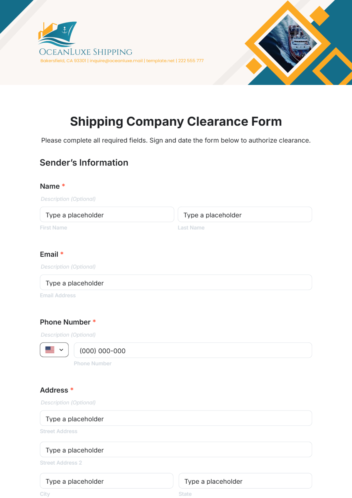 Shipping Company Clearance Form Template - Edit Online & Download