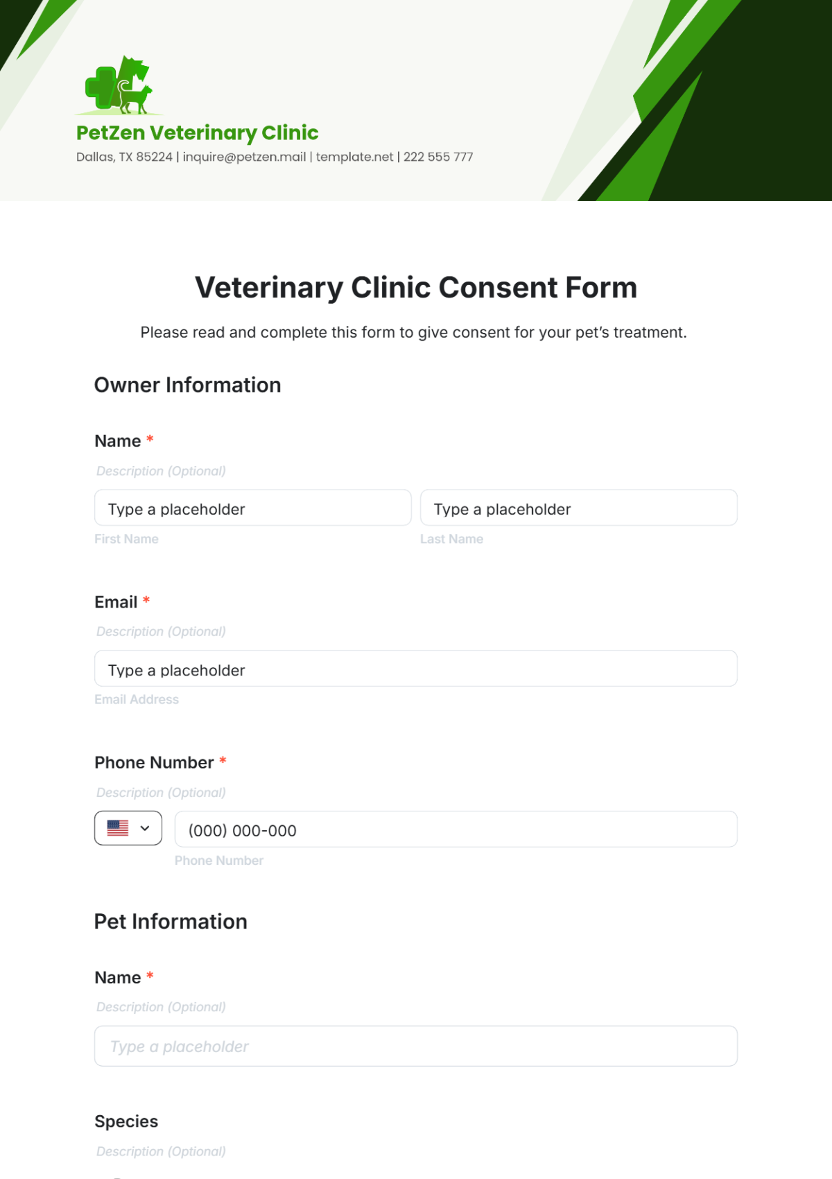 Veterinary Clinic Consent Form Template - Edit Online & Download