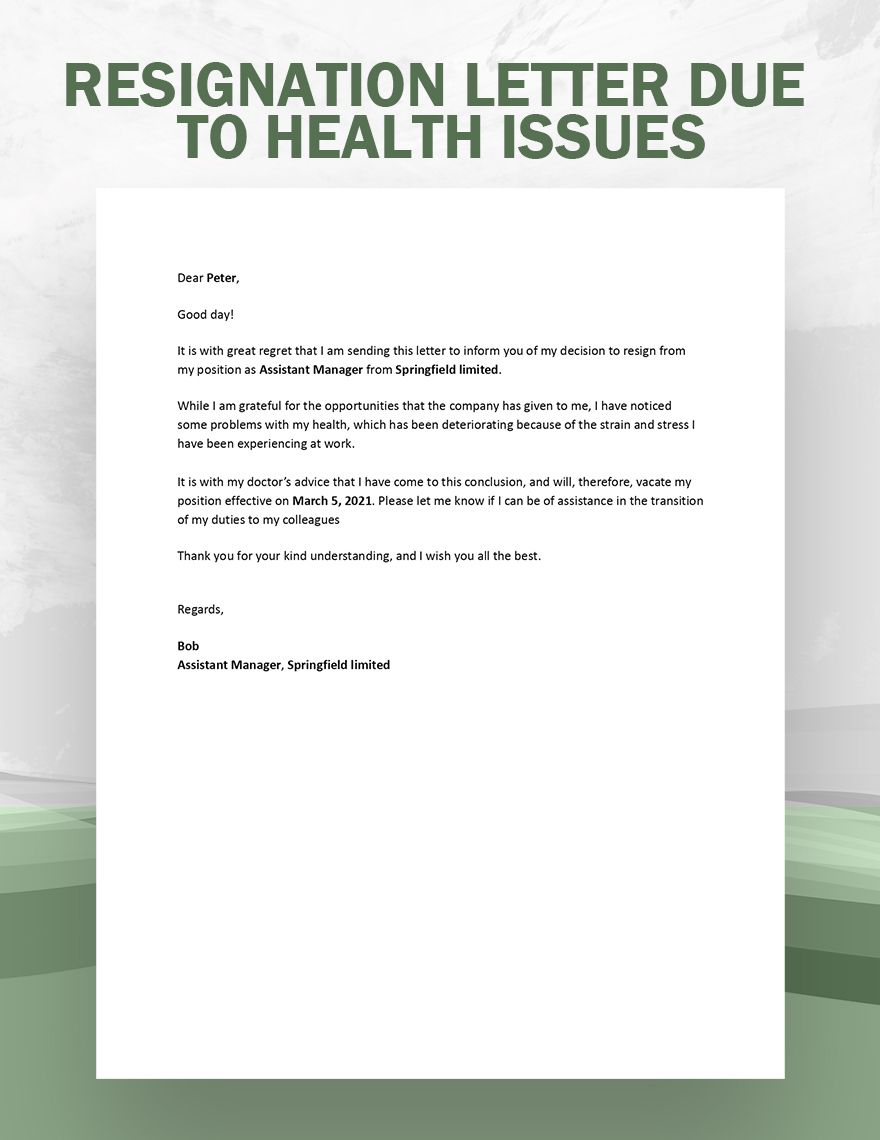 Resignation Letter Due to Health Issues
