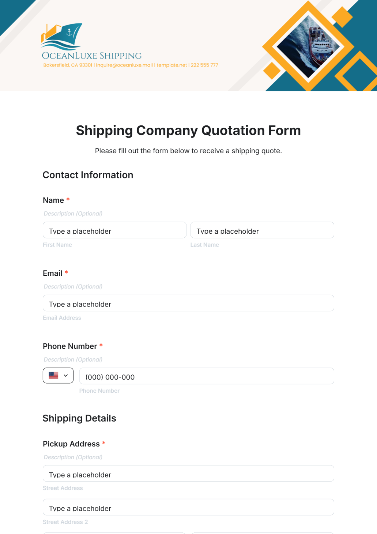 Shipping Company Quotation Form Template - Edit Online & Download