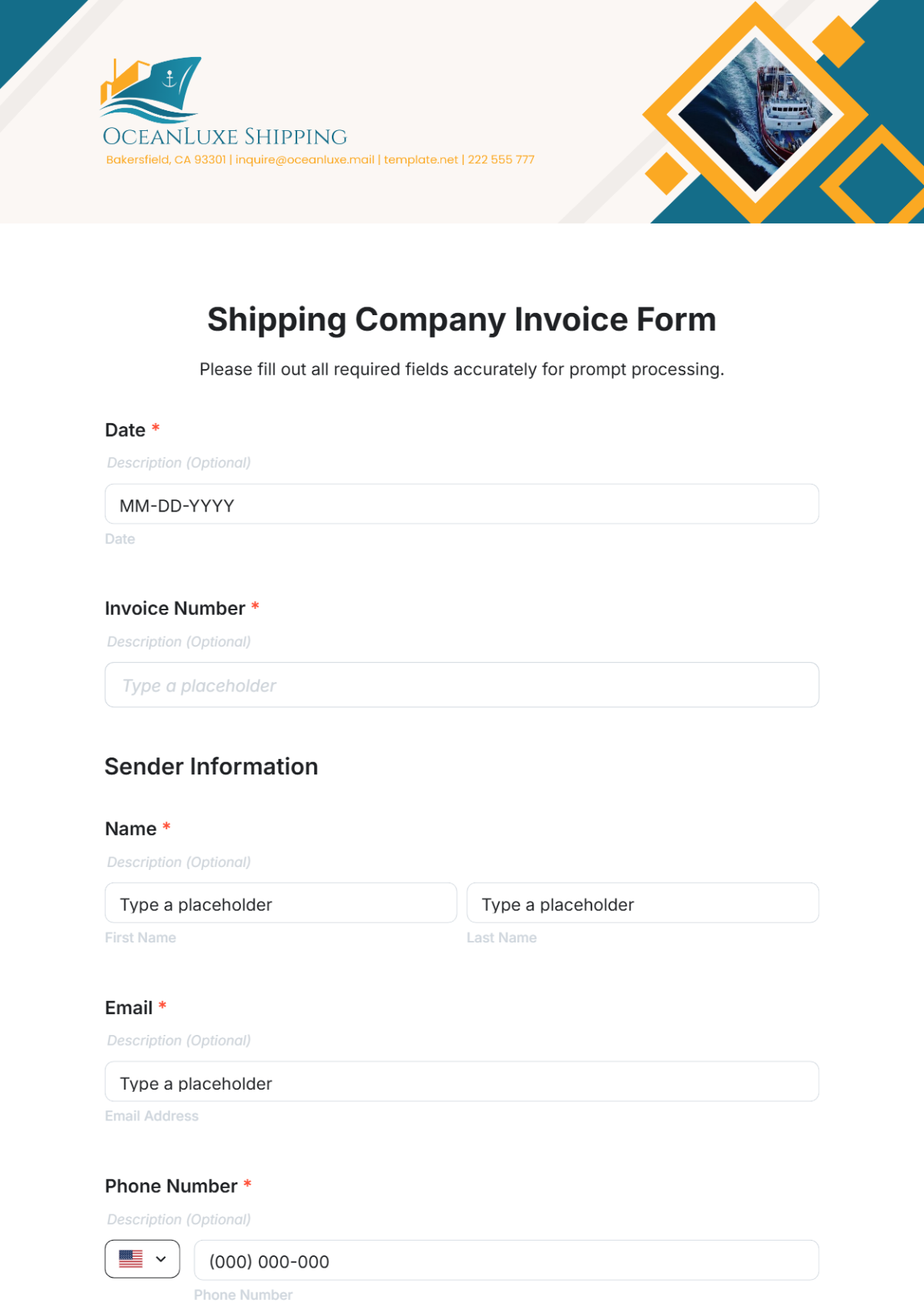 Shipping Company Invoice Form Template - Edit Online & Download