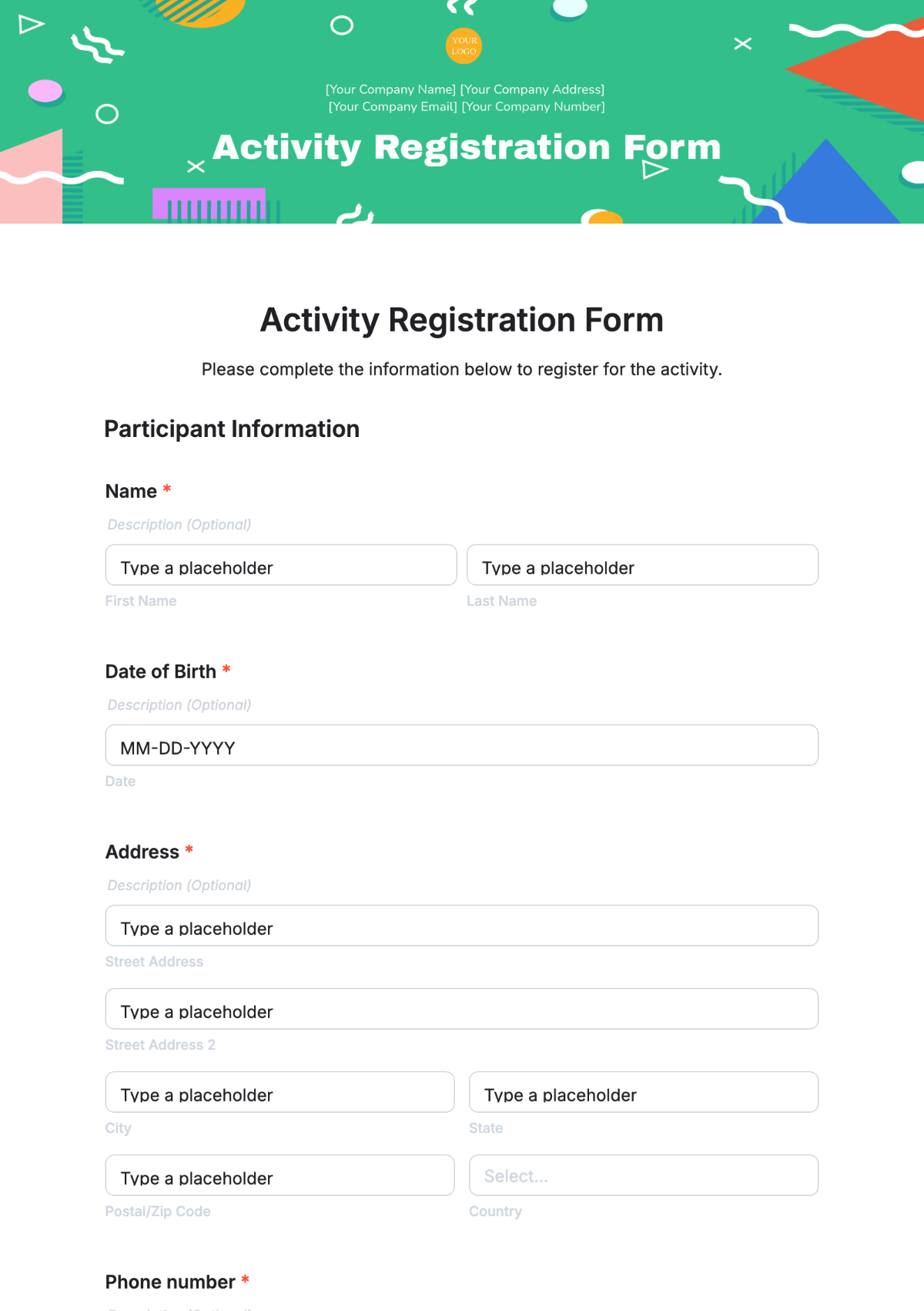 Activity Registration Form Template - Edit Online & Download