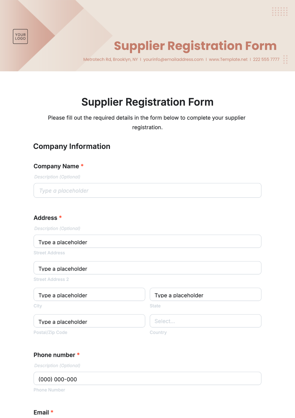 Supplier Registration Form Template - Edit Online & Download