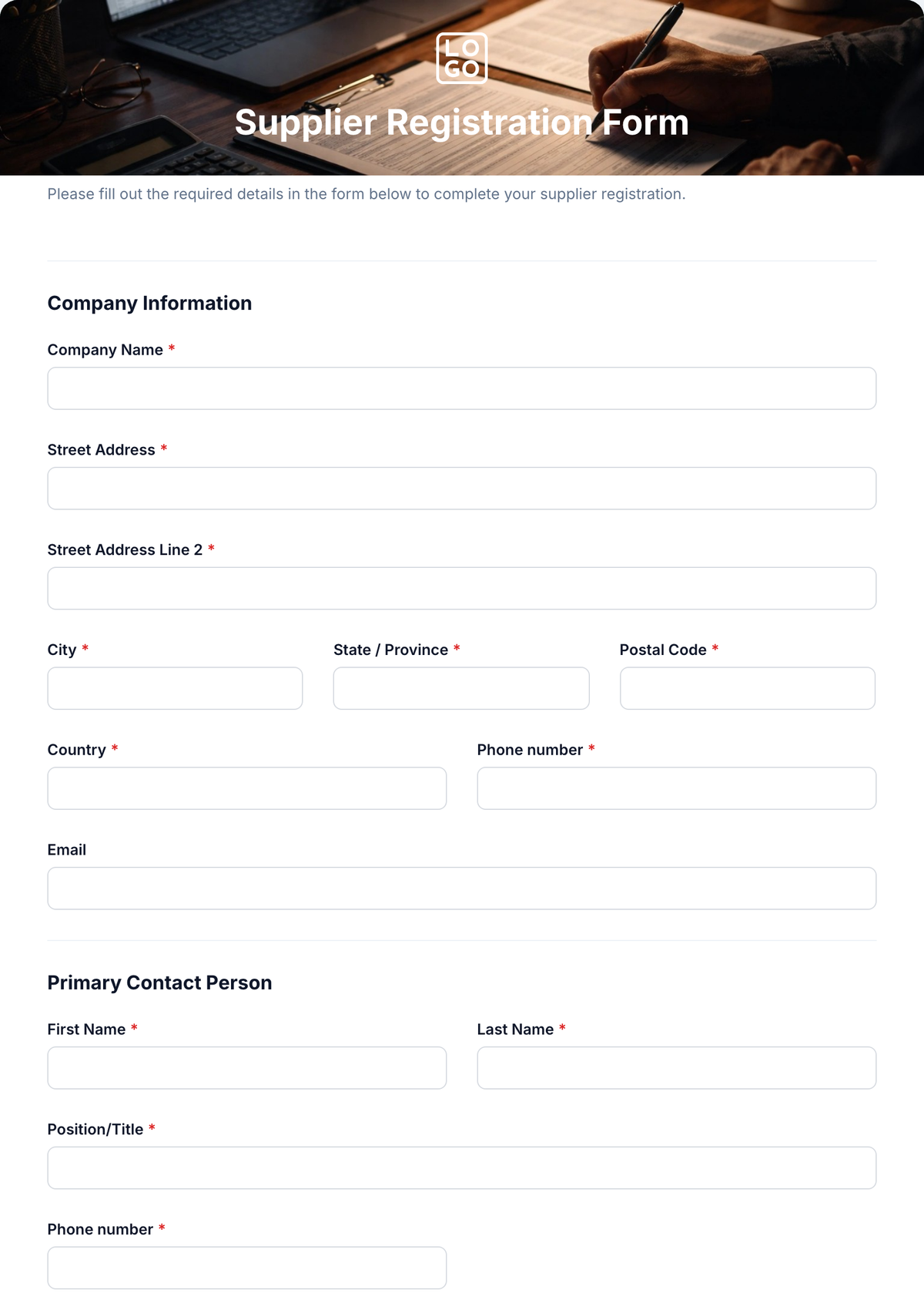 Free Supplier Registration Form Template To Edit Online