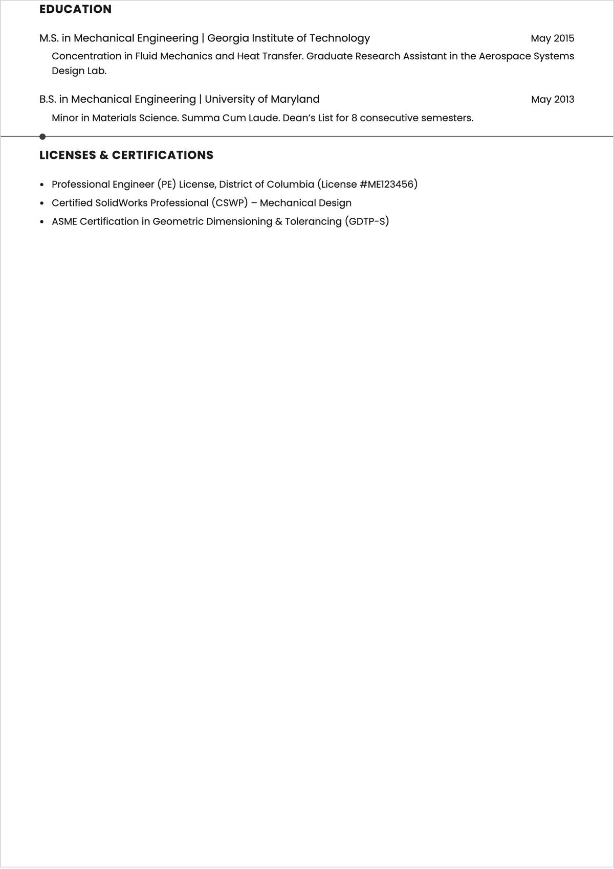 Free Printable Mechanical Design Engineer ATS Resume Template
