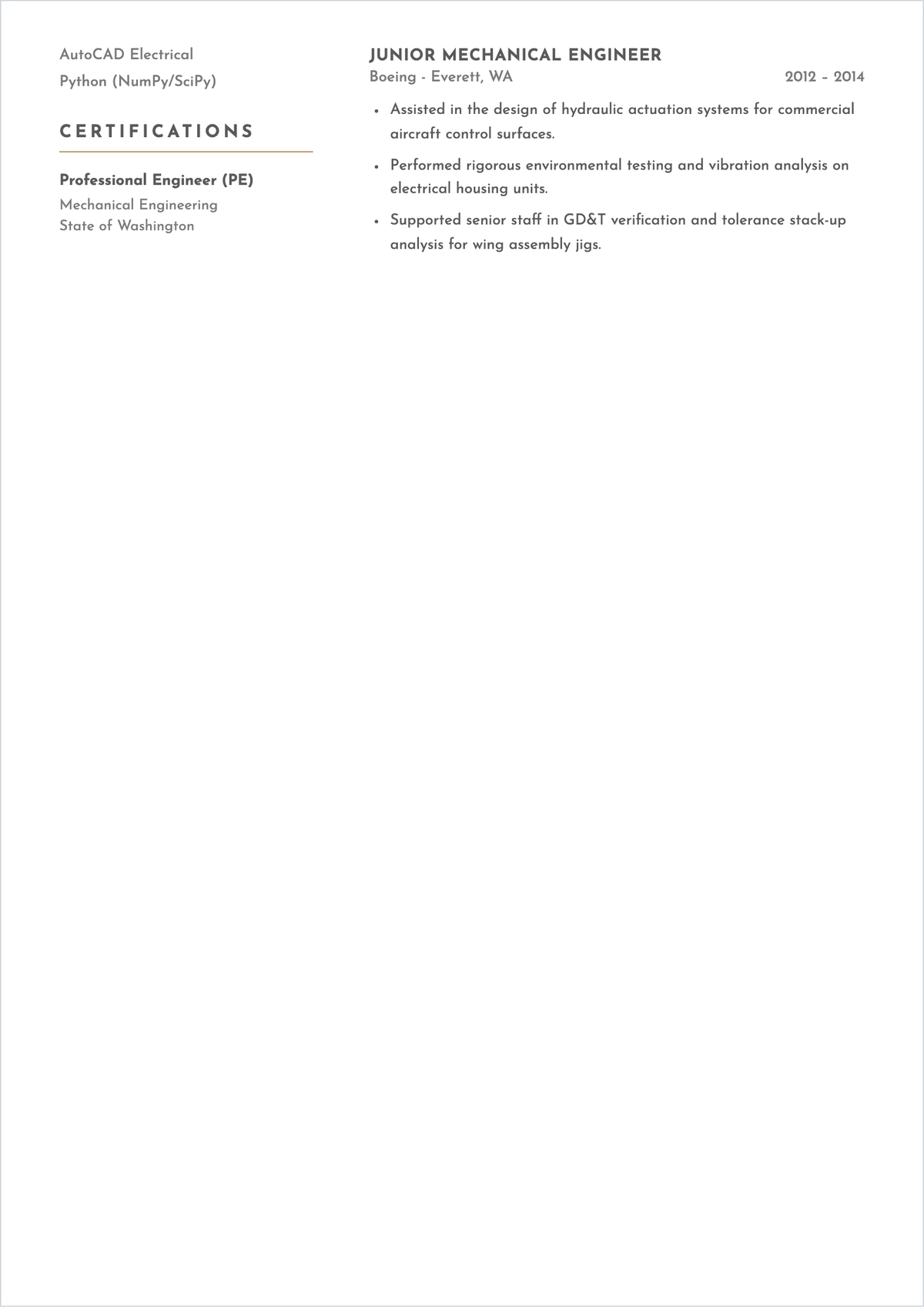 Free Senior Mechanical Engineer ATS Resume Template, AI Resume Builder