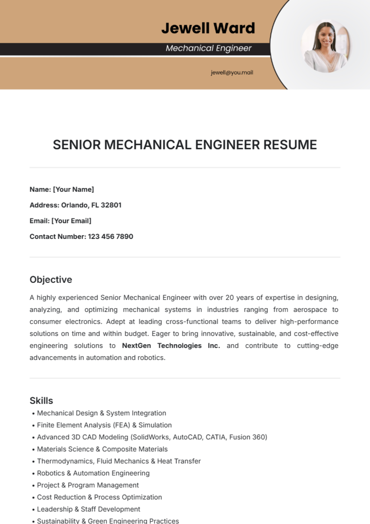 Senior Mechanical Engineer Resume Template - Edit Online & Download