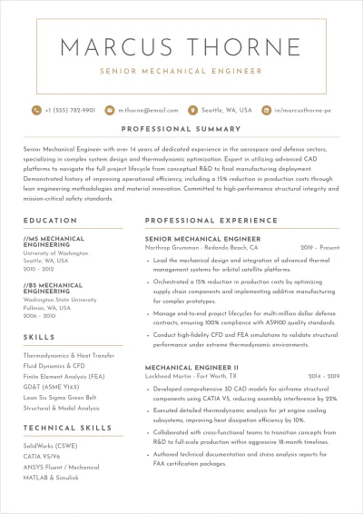 Free Senior Mechanical Engineer ATS Resume Template, AI Resume Builder