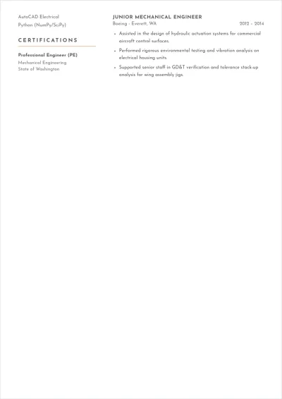 Free Senior Mechanical Engineer ATS Resume Template, AI Resume Builder