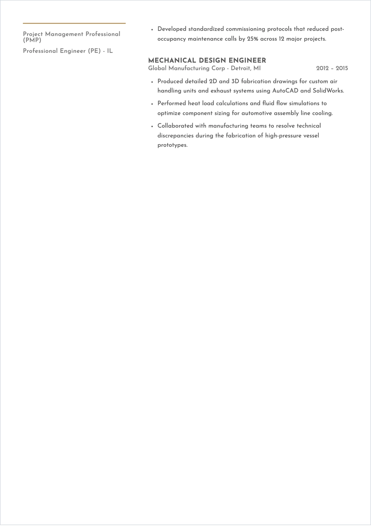 Free Mechanical Project Engineer ATS Resume Template