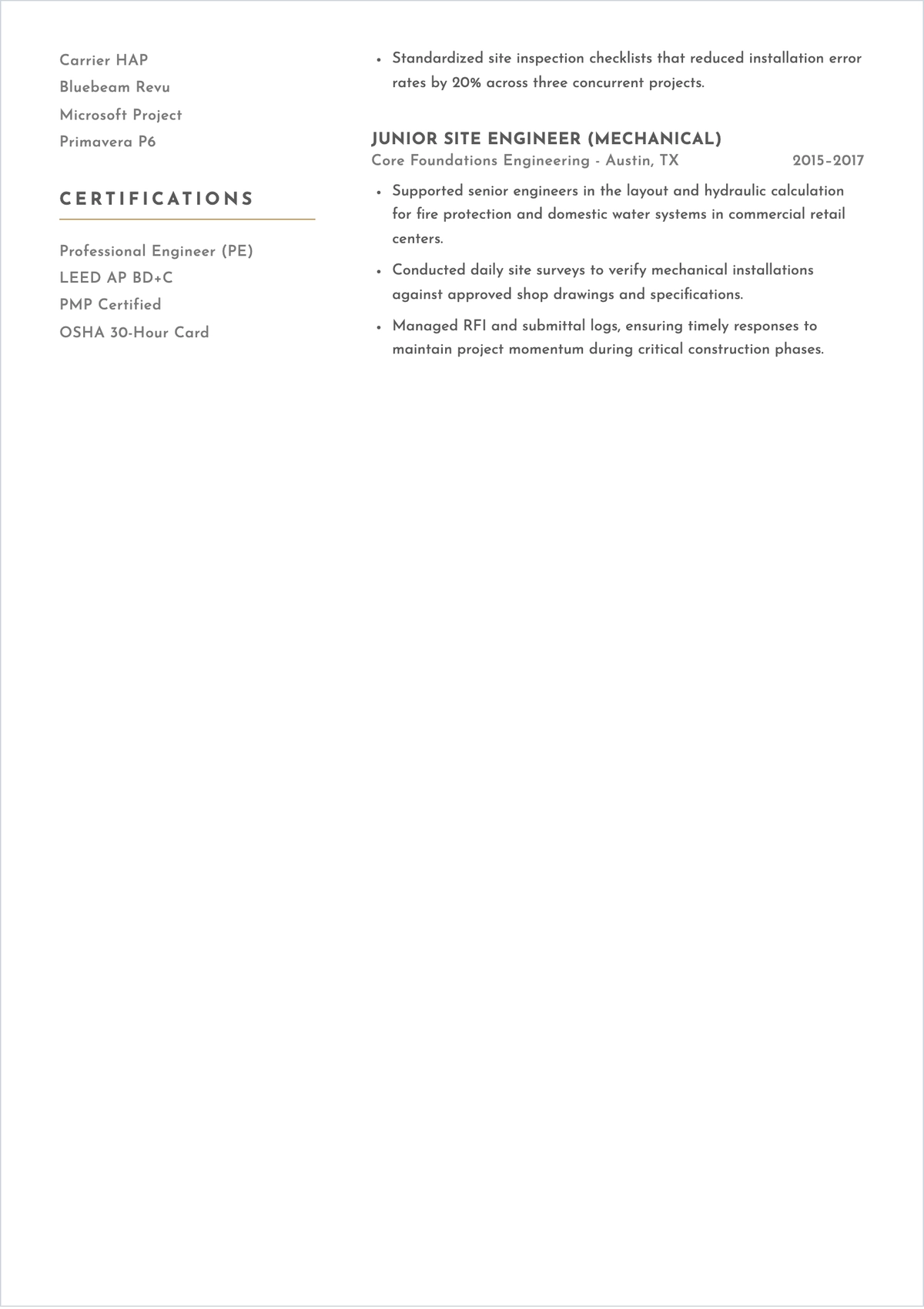 Free Mechanical Site Engineer ATS Resume Template, AI Resume Builder