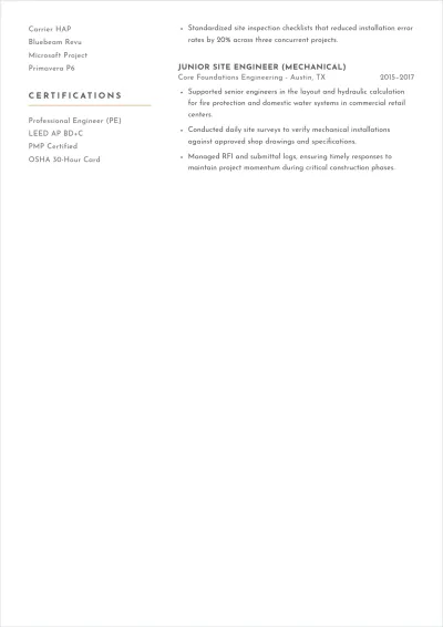 Free Mechanical Site Engineer ATS Resume Template, AI Resume Builder