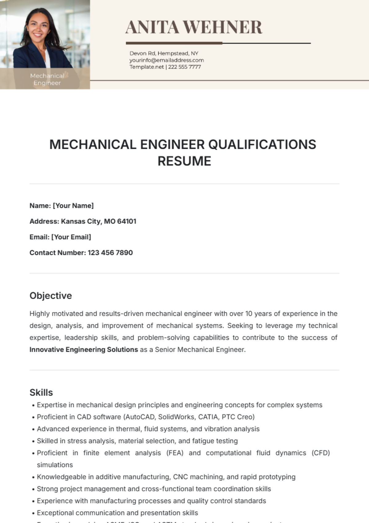 Mechanical Engineer Qualifications Resume Template