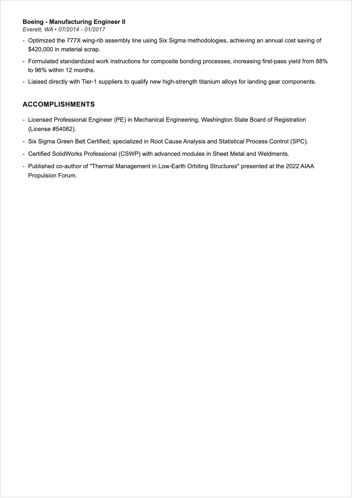 Free Mechanical Engineer ATS Resume Summary Layout Template
