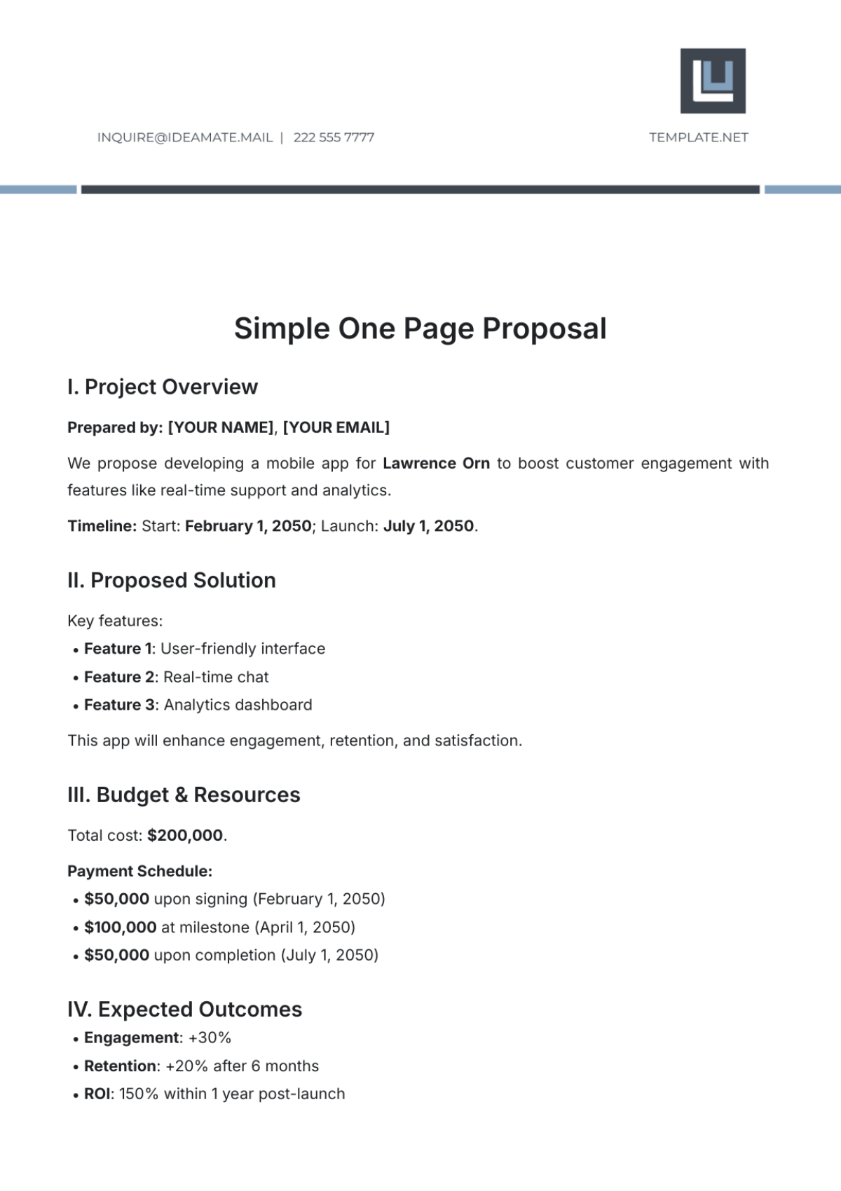 Free Simple One Page Proposal Template - Edit Online & Download ...