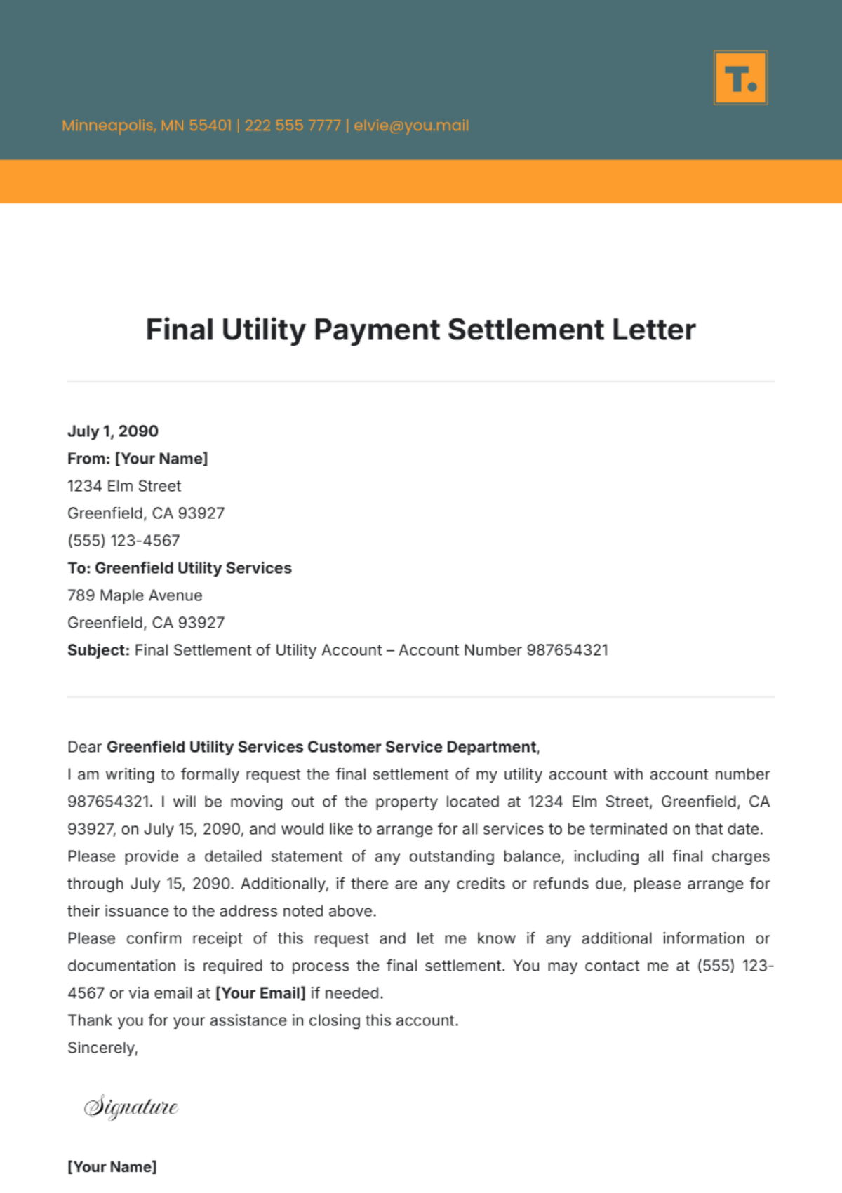 Final Utility Payment Settlement Letter Template - Edit Online & Download