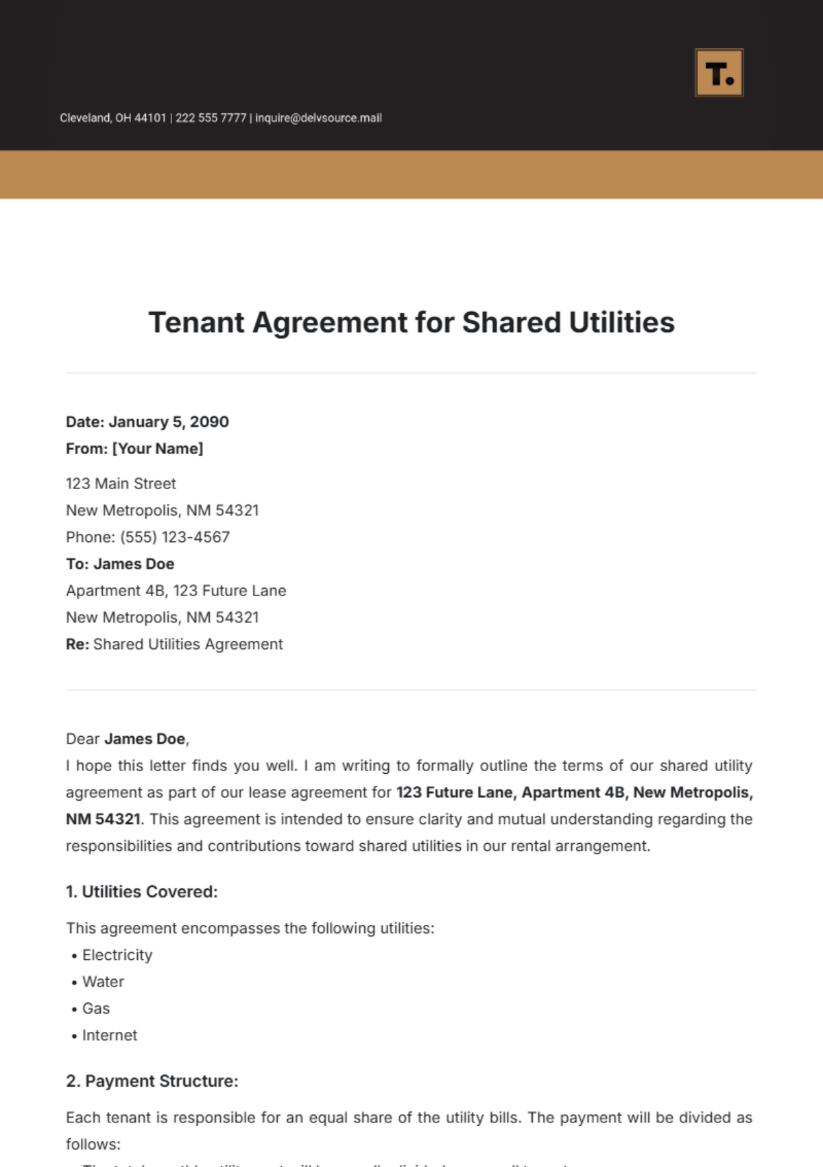 Tenant Agreement for Shared Utilities Template - Edit Online & Download