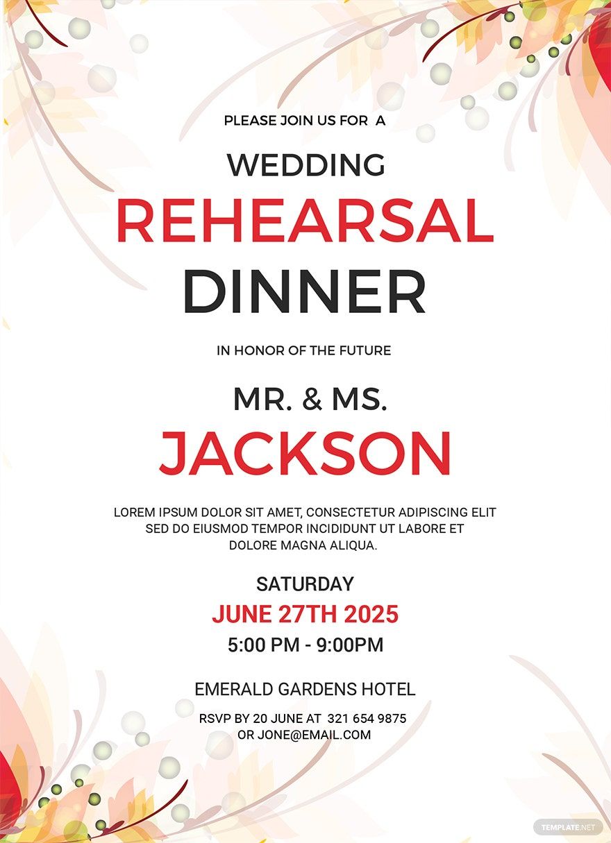 Wedding Rehearsal Party Invitation Template in Word, Illustrator, PSD, Apple Pages, Publisher, Outlook