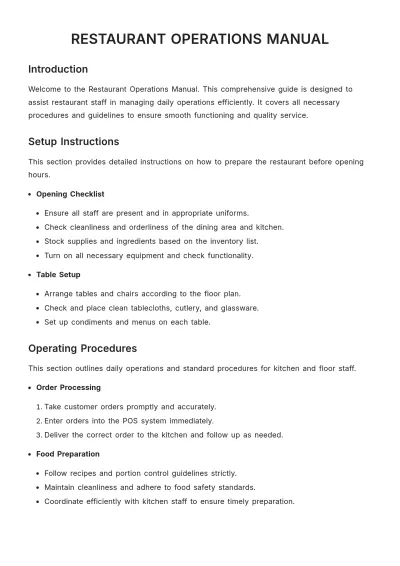 Free Restaurant Operations Manual Template to Edit Online