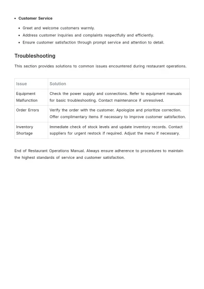 Free Restaurant Operations Manual Template to Edit Online
