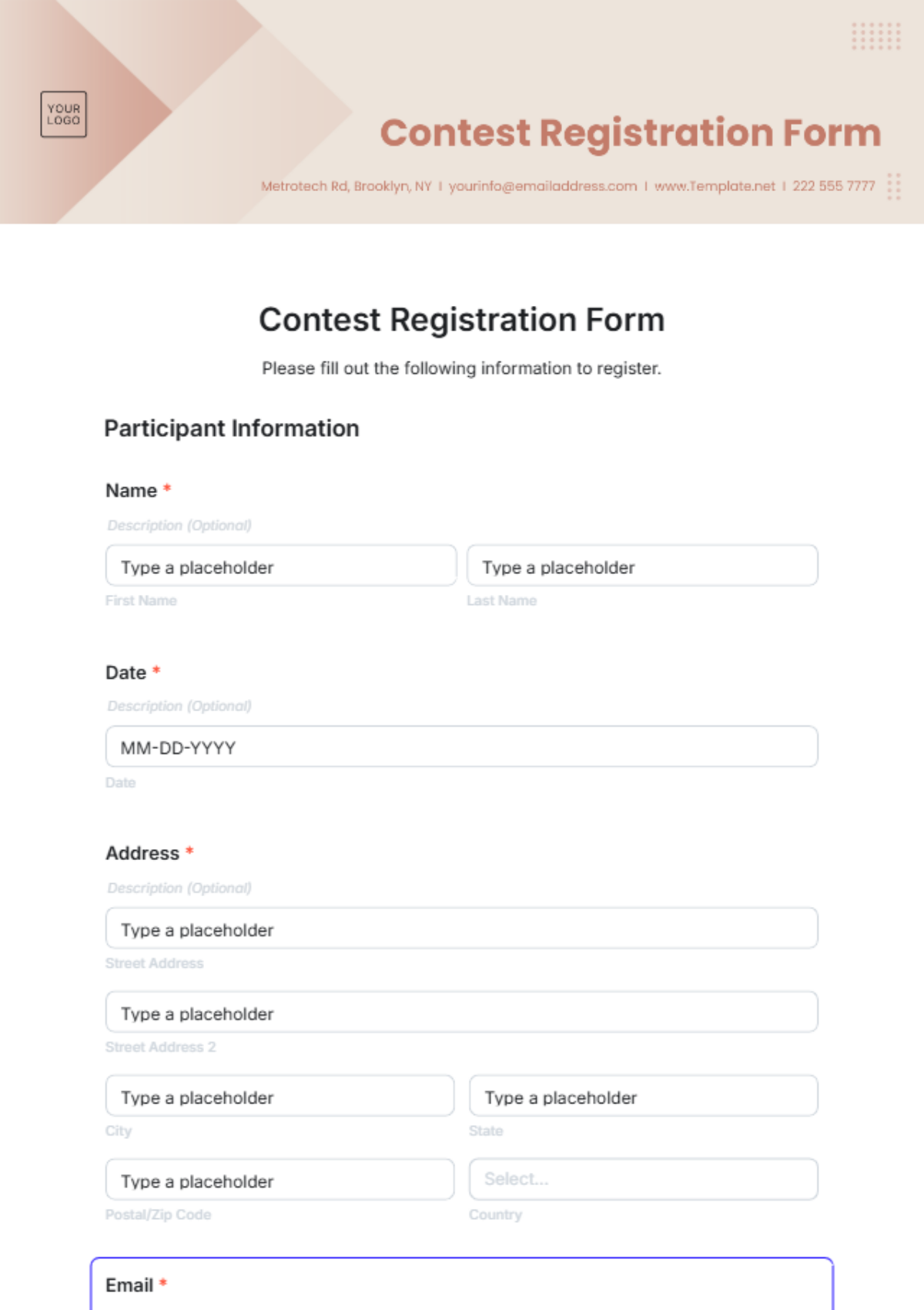 Contest Registration Form Template - Edit Online & Download