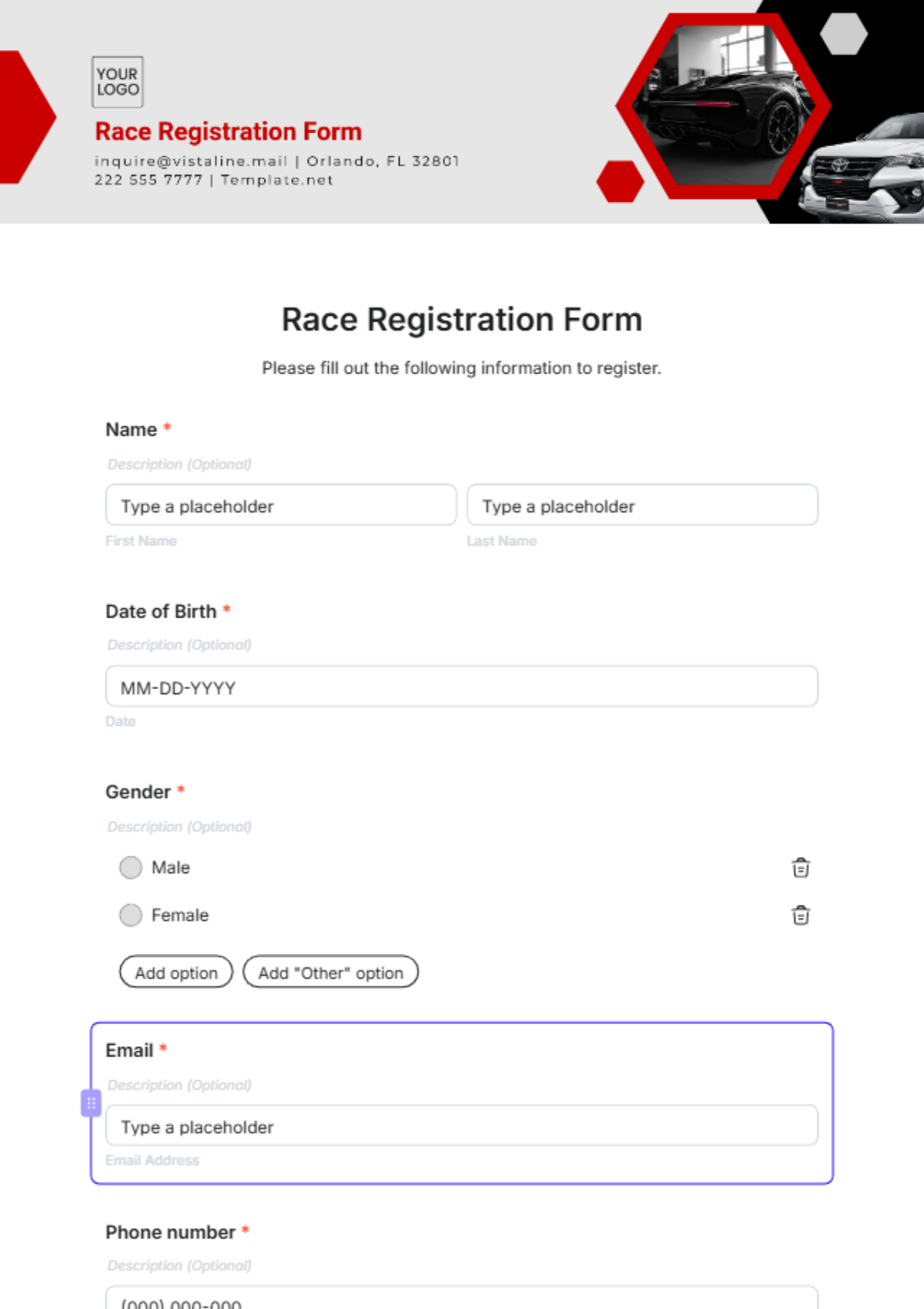 Race Registration Form Template - Edit Online & Download