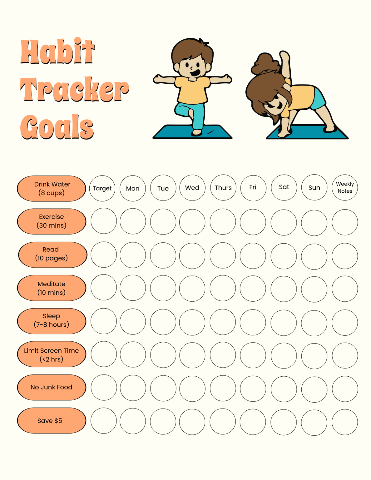 Habit Tracker Goals Template - Edit Online & Download