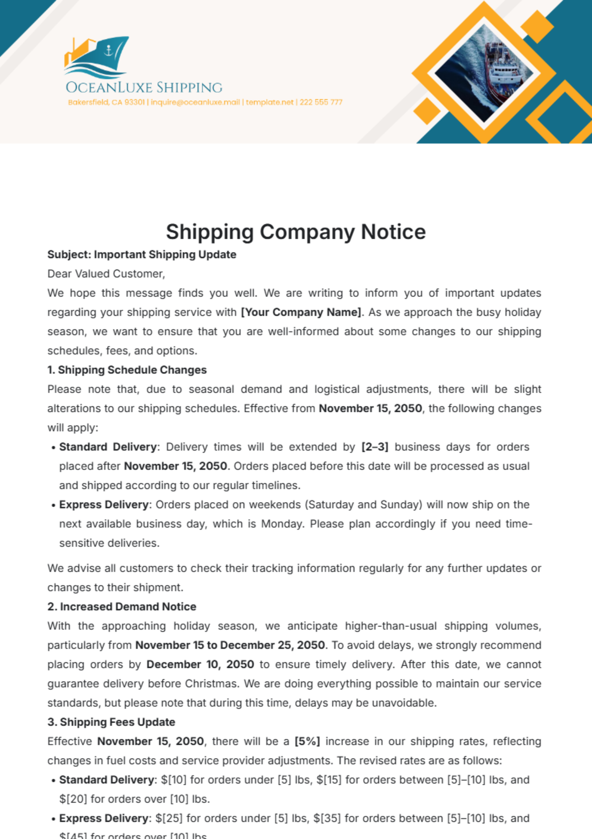 Shipping Company Notice Template - Edit Online & Download