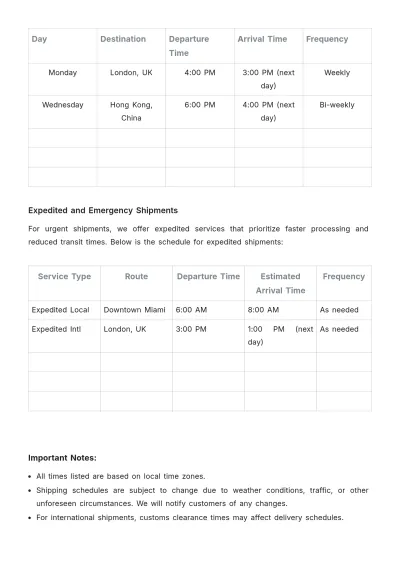 Free Shipping Company Schedule Template to Edit Online