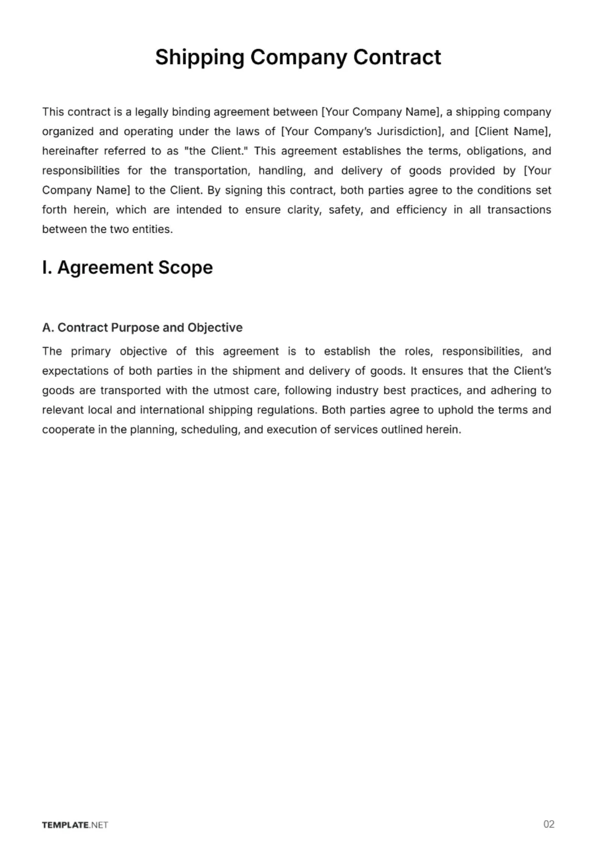 Free Shipping Company Contract Template to Edit Online