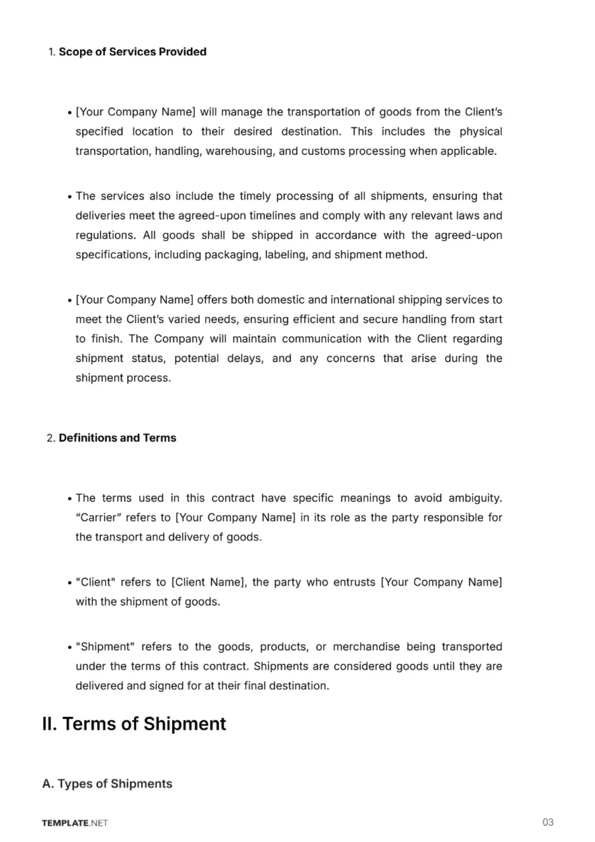 Free Shipping Company Contract Template to Edit Online