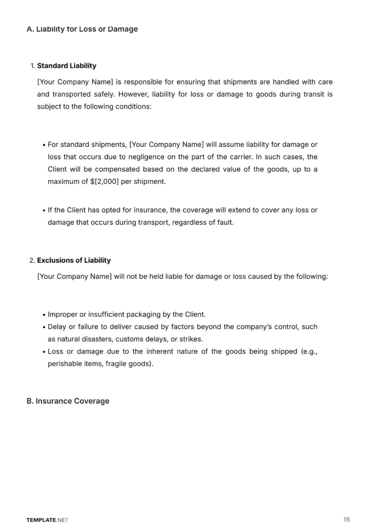 Free Shipping Company Contract Template to Edit Online