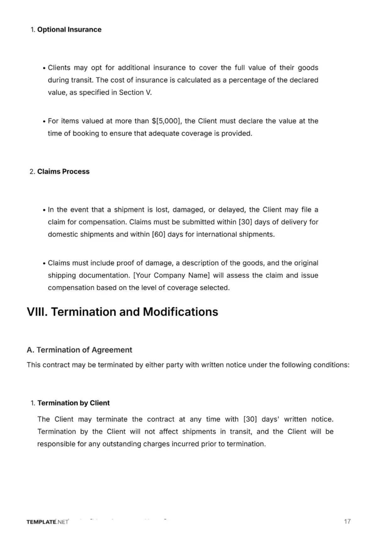 Free Shipping Company Contract Template to Edit Online