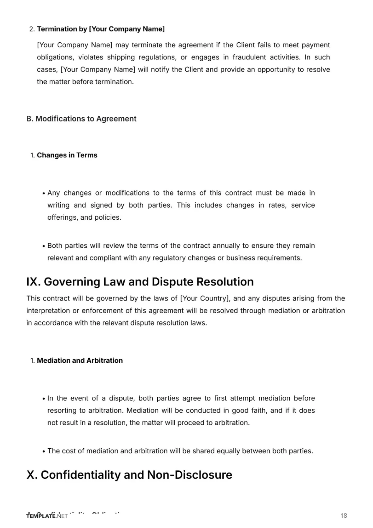 Free Shipping Company Contract Template to Edit Online