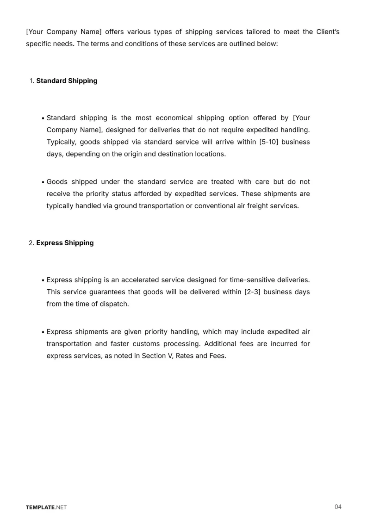 Free Shipping Company Contract Template to Edit Online