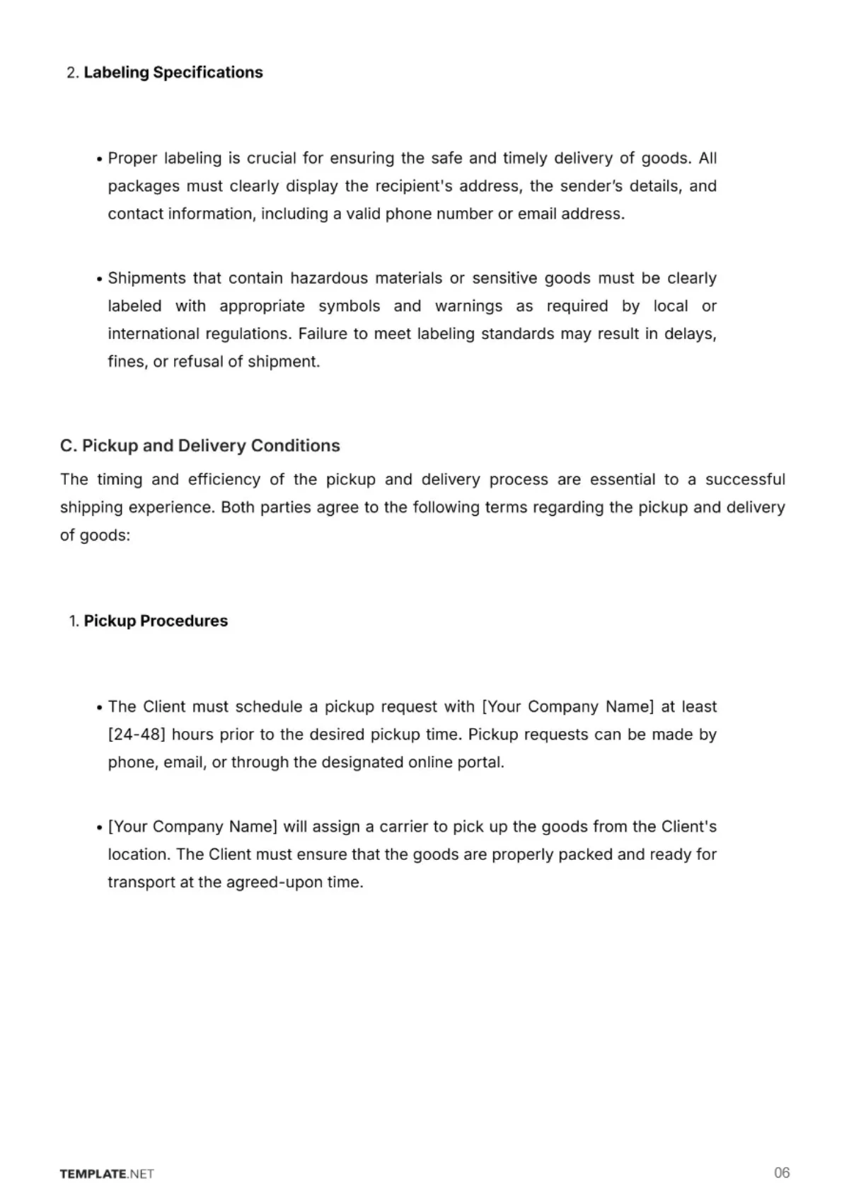 Free Shipping Company Contract Template to Edit Online