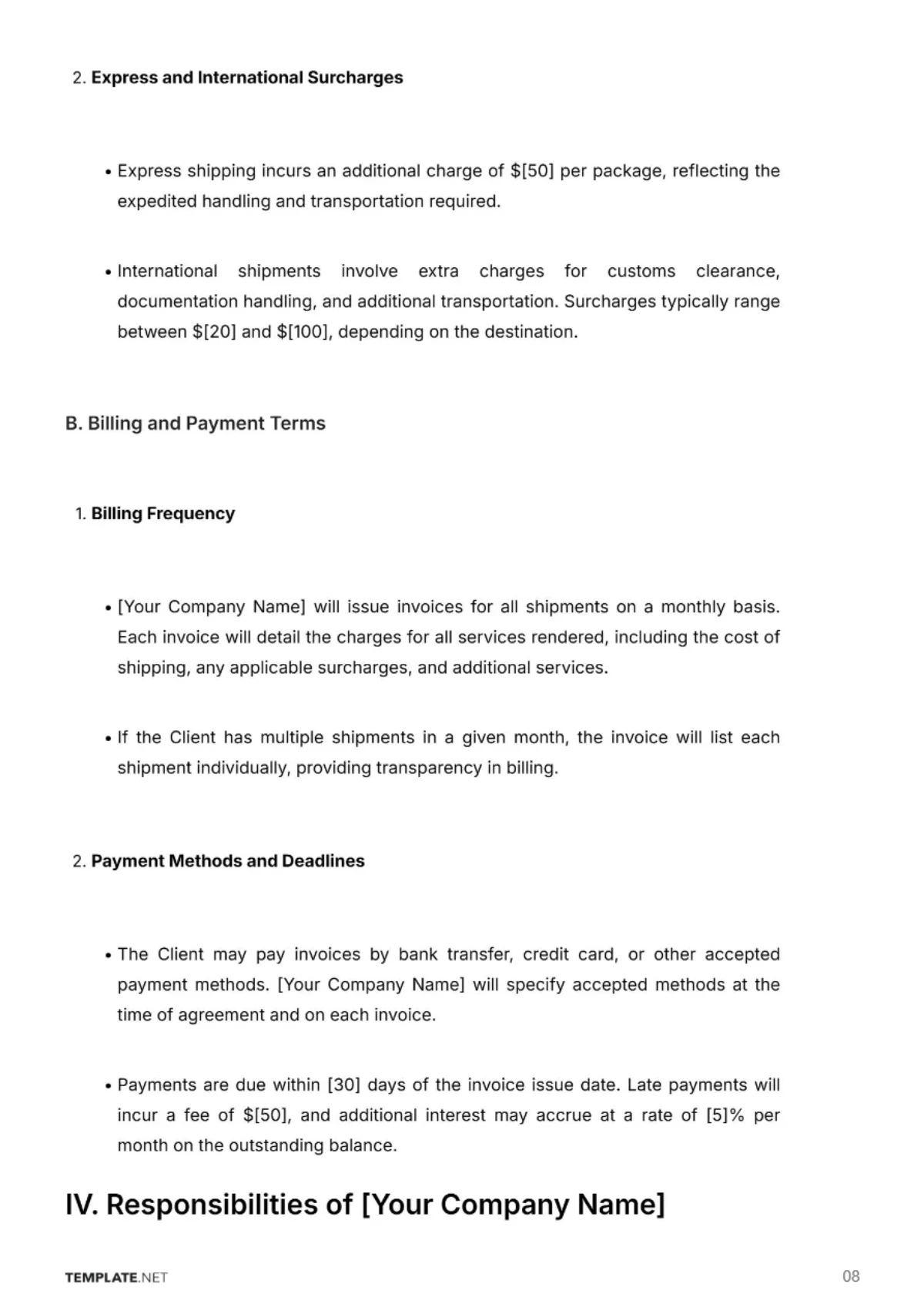 Free Shipping Company Contract Template to Edit Online
