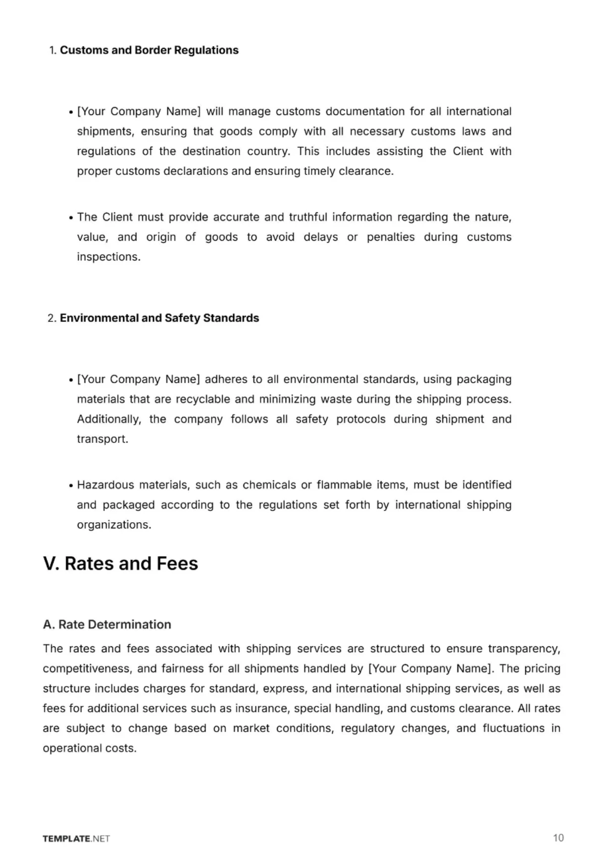 Free Shipping Company Contract Template to Edit Online
